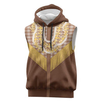 Aloha Hawaii Cowboy Custome Sleeveless Hoodie Puakenikeni Lei Palaka Tassel Style LT14 Brown - Polynesian Pride
