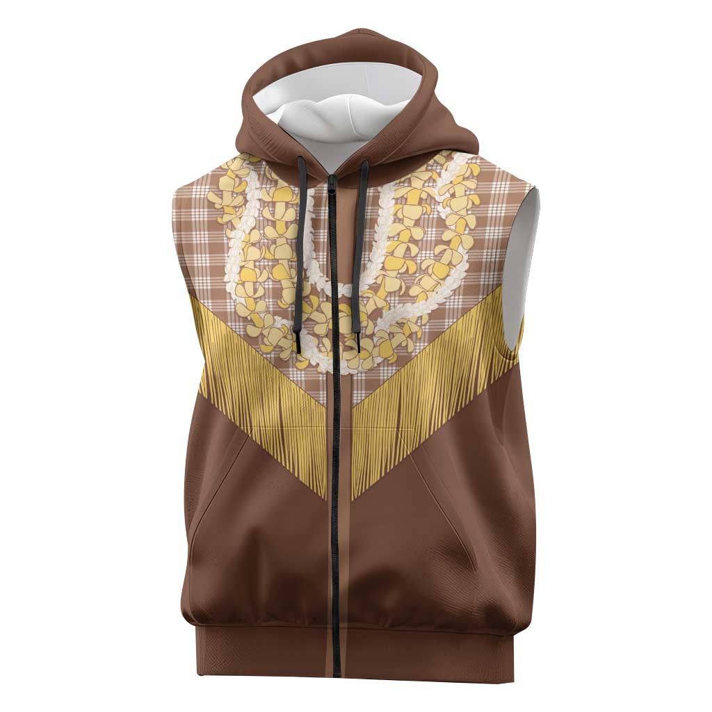 Aloha Hawaii Cowboy Custome Sleeveless Zip Hoodie Puakenikeni Lei Palaka Tassel Style LT14 Brown - Polynesian Pride