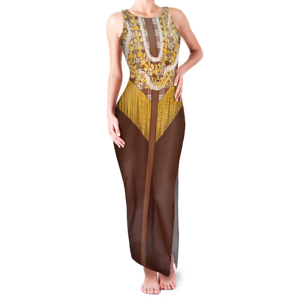 Aloha Hawaii Cowboy Custome Tank Maxi Dress Puakenikeni Lei Palaka Tassel Style LT14 Women Brown - Polynesian Pride