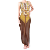 Aloha Hawaii Cowboy Custome Tank Maxi Dress Puakenikeni Lei Palaka Tassel Style LT14 Women Brown - Polynesian Pride