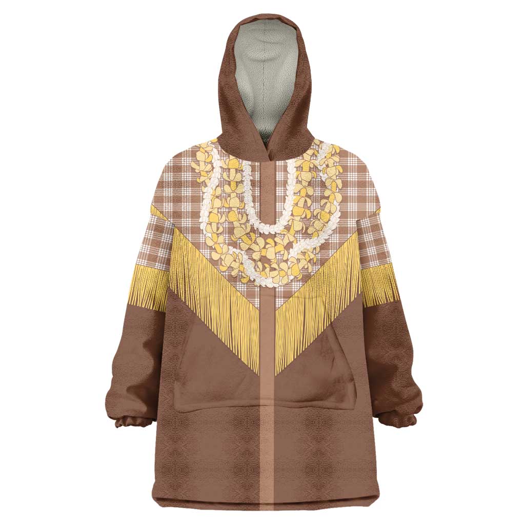 Aloha Hawaii Cowboy Custome Wearable Blanket Hoodie Puakenikeni Lei Palaka Tassel Style LT14 One Size Brown - Polynesian Pride