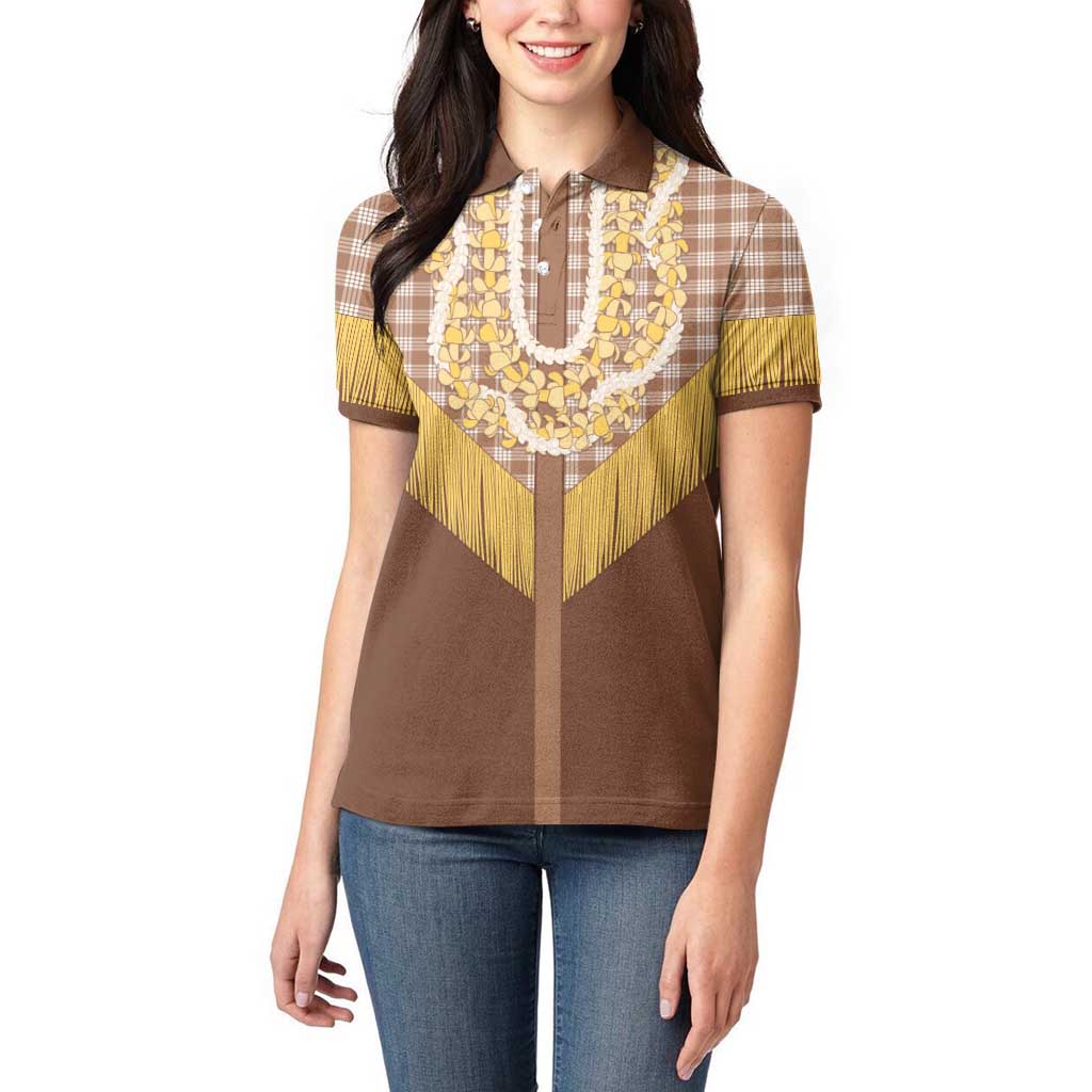 Aloha Hawaii Cowboy Custome Women Polo Shirt Puakenikeni Lei Palaka Tassel Style - Polynesian Pride