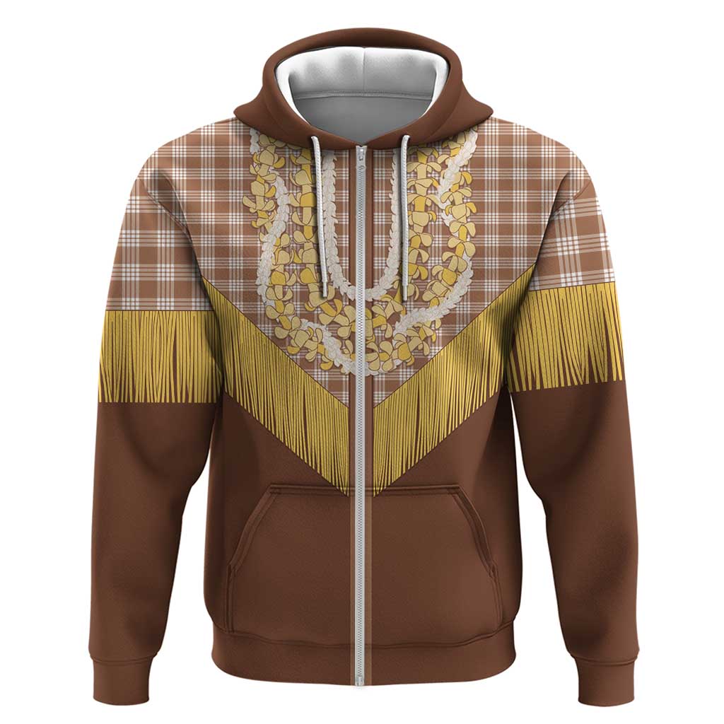 Aloha Hawaii Cowboy Custome Zip Hoodie Puakenikeni Lei Palaka Tassel Style LT14 Zip Hoodie Brown - Polynesian Pride