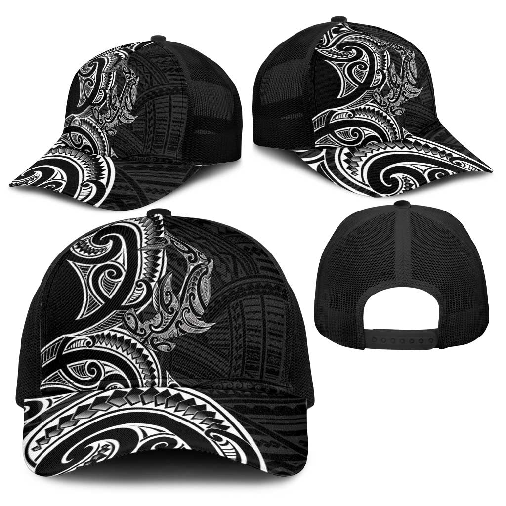 New Zealand Hammerhead Shark Baseball Net Cap Maori Haehae Mangopare Black - Polynesian Pride