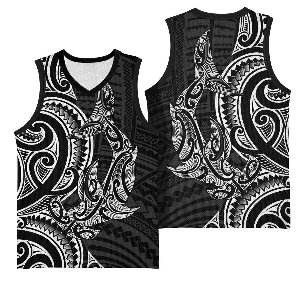 New Zealand Hammerhead Shark Basketball Jersey Maori Haehae Mangopare Black LT14 - Polynesian Pride