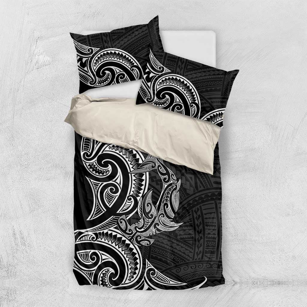 New Zealand Hammerhead Shark Bedding Set Maori Haehae Mangopare Black - Polynesian Pride
