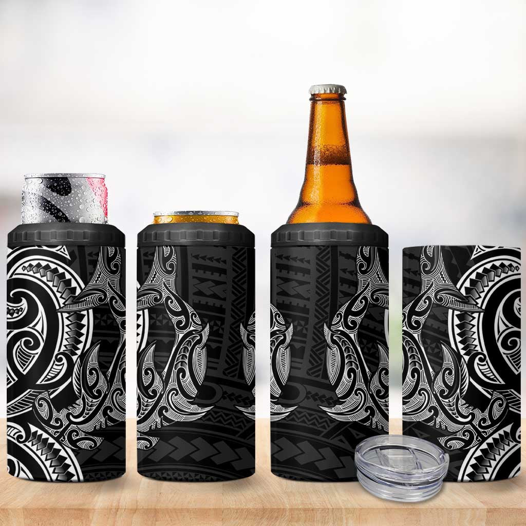 New Zealand Hammerhead Shark 4 in 1 Can Cooler Tumbler Maori Haehae Mangopare Black LT14 - Polynesian Pride