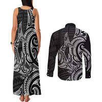 New Zealand Hammerhead Shark Couples Matching Tank Maxi Dress and Long Sleeve Button Shirt Maori Haehae Mangopare Black LT14 - Polynesian Pride