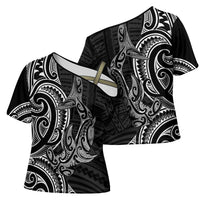 New Zealand Hammerhead Shark Cross Shoulder Shirt Maori Haehae Mangopare Black LT14 - Polynesian Pride