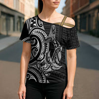 New Zealand Hammerhead Shark Cross Shoulder Shirt Maori Haehae Mangopare Black LT14 - Polynesian Pride