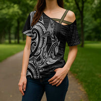 New Zealand Hammerhead Shark Cross Shoulder Shirt Maori Haehae Mangopare Black LT14 - Polynesian Pride