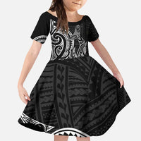 New Zealand Hammerhead Shark Family Matching Mermaid Dress and Hawaiian Shirt Maori Haehae Mangopare Black LT14 Daughter's Dress Black - Polynesian Pride