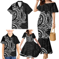 New Zealand Hammerhead Shark Family Matching Mermaid Dress and Hawaiian Shirt Maori Haehae Mangopare Black LT14 - Polynesian Pride