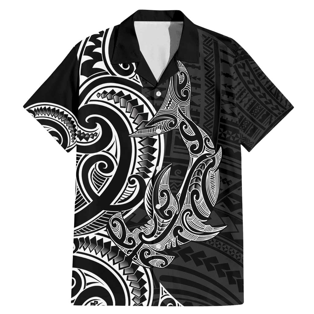 New Zealand Hammerhead Shark Family Matching Mermaid Dress and Hawaiian Shirt Maori Haehae Mangopare Black LT14 Dad's Shirt - Short Sleeve Black - Polynesian Pride
