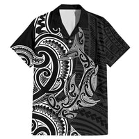 New Zealand Hammerhead Shark Family Matching Mermaid Dress and Hawaiian Shirt Maori Haehae Mangopare Black LT14 Dad's Shirt - Short Sleeve Black - Polynesian Pride