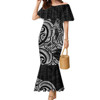 New Zealand Hammerhead Shark Family Matching Mermaid Dress and Hawaiian Shirt Maori Haehae Mangopare Black LT14 Mom's Dress Black - Polynesian Pride