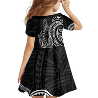 New Zealand Hammerhead Shark Family Matching Off The Shoulder Long Sleeve Dress and Hawaiian Shirt Maori Haehae Mangopare Black LT14 - Polynesian Pride