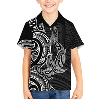 New Zealand Hammerhead Shark Family Matching Off Shoulder Maxi Dress and Hawaiian Shirt Maori Haehae Mangopare Black LT14 Son's Shirt Black - Polynesian Pride