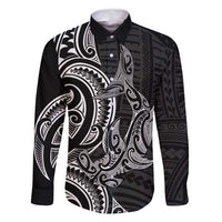 New Zealand Hammerhead Shark Family Matching Off Shoulder Short Dress and Hawaiian Shirt Maori Haehae Mangopare Black LT14 Dad's Shirt - Long Sleeve Black - Polynesian Pride
