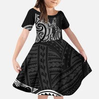 New Zealand Hammerhead Shark Family Matching Puletasi and Hawaiian Shirt Maori Haehae Mangopare Black LT14 Daughter's Dress Black - Polynesian Pride