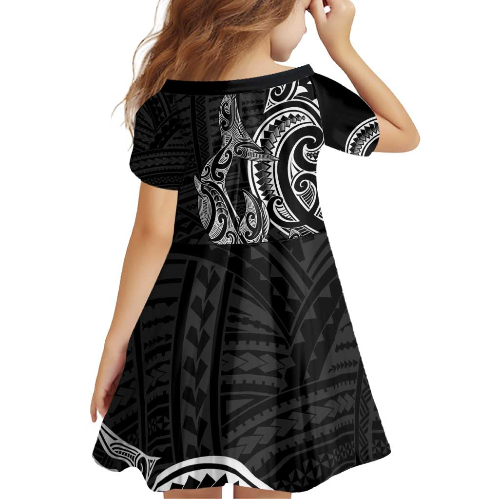 New Zealand Hammerhead Shark Family Matching Puletasi and Hawaiian Shirt Maori Haehae Mangopare Black LT14 - Polynesian Pride