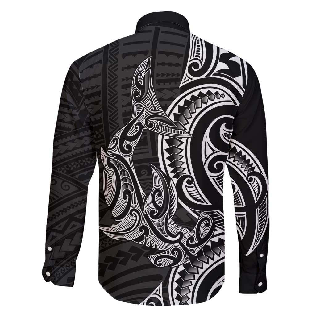 New Zealand Hammerhead Shark Family Matching Puletasi and Hawaiian Shirt Maori Haehae Mangopare Black LT14 - Polynesian Pride