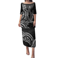 New Zealand Hammerhead Shark Family Matching Puletasi and Hawaiian Shirt Maori Haehae Mangopare Black LT14 Mom's Dress Black - Polynesian Pride