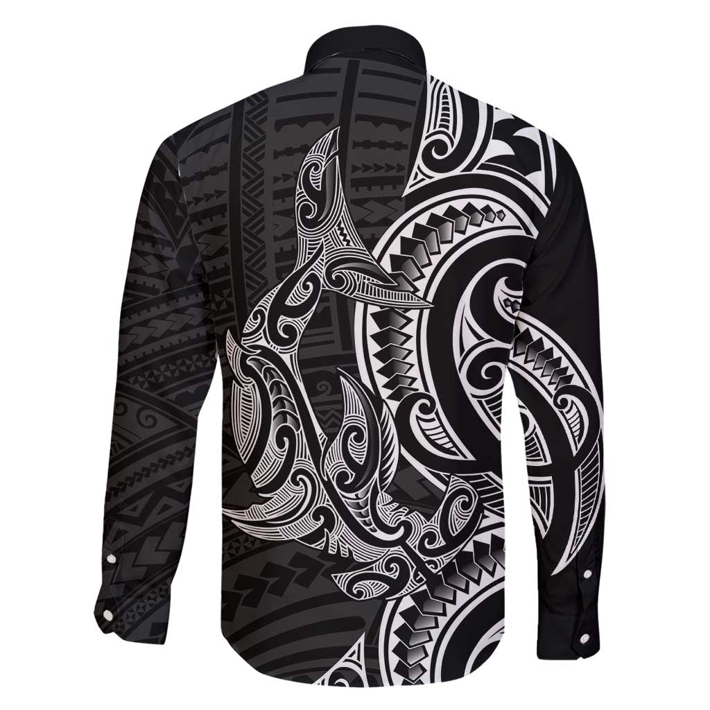 New Zealand Hammerhead Shark Family Matching Short Sleeve Bodycon Dress and Hawaiian Shirt Maori Haehae Mangopare Black LT14 - Polynesian Pride