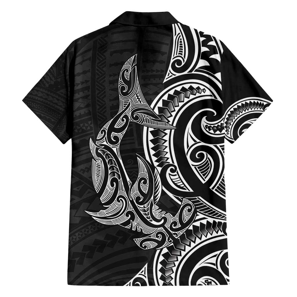 New Zealand Hammerhead Shark Family Matching Summer Maxi Dress and Hawaiian Shirt Maori Haehae Mangopare Black LT14 - Polynesian Pride