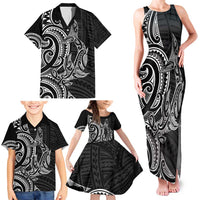 New Zealand Hammerhead Shark Family Matching Tank Maxi Dress and Hawaiian Shirt Maori Haehae Mangopare Black LT14 - Polynesian Pride