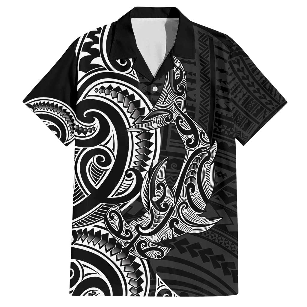 New Zealand Hammerhead Shark Family Matching Tank Maxi Dress and Hawaiian Shirt Maori Haehae Mangopare Black LT14 Dad's Shirt - Short Sleeve Black - Polynesian Pride