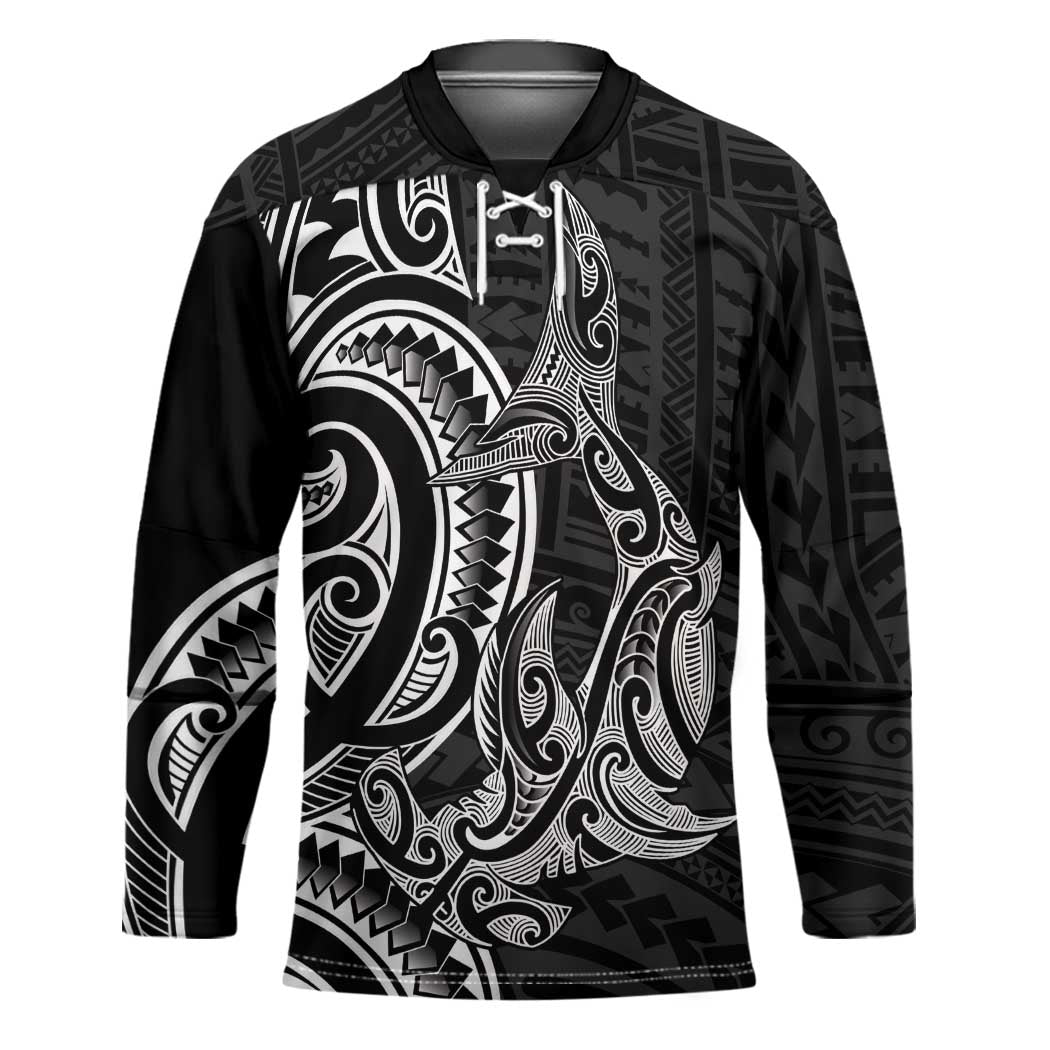 New Zealand Hammerhead Shark Hockey Jersey Maori Haehae Mangopare Black LT14 Unisex Black - Polynesian Pride