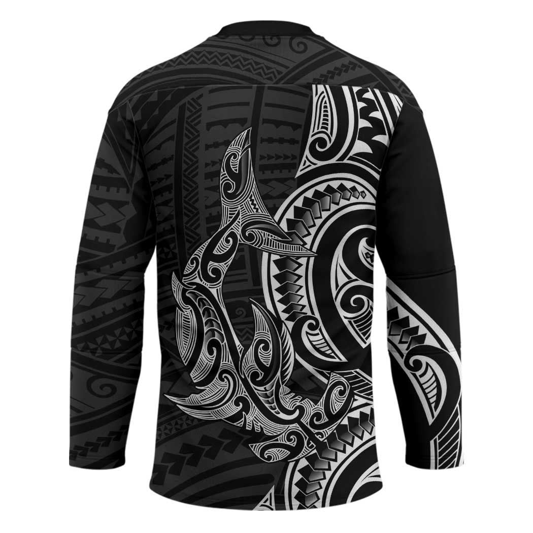 New Zealand Hammerhead Shark Hockey Jersey Maori Haehae Mangopare Black LT14 - Polynesian Pride