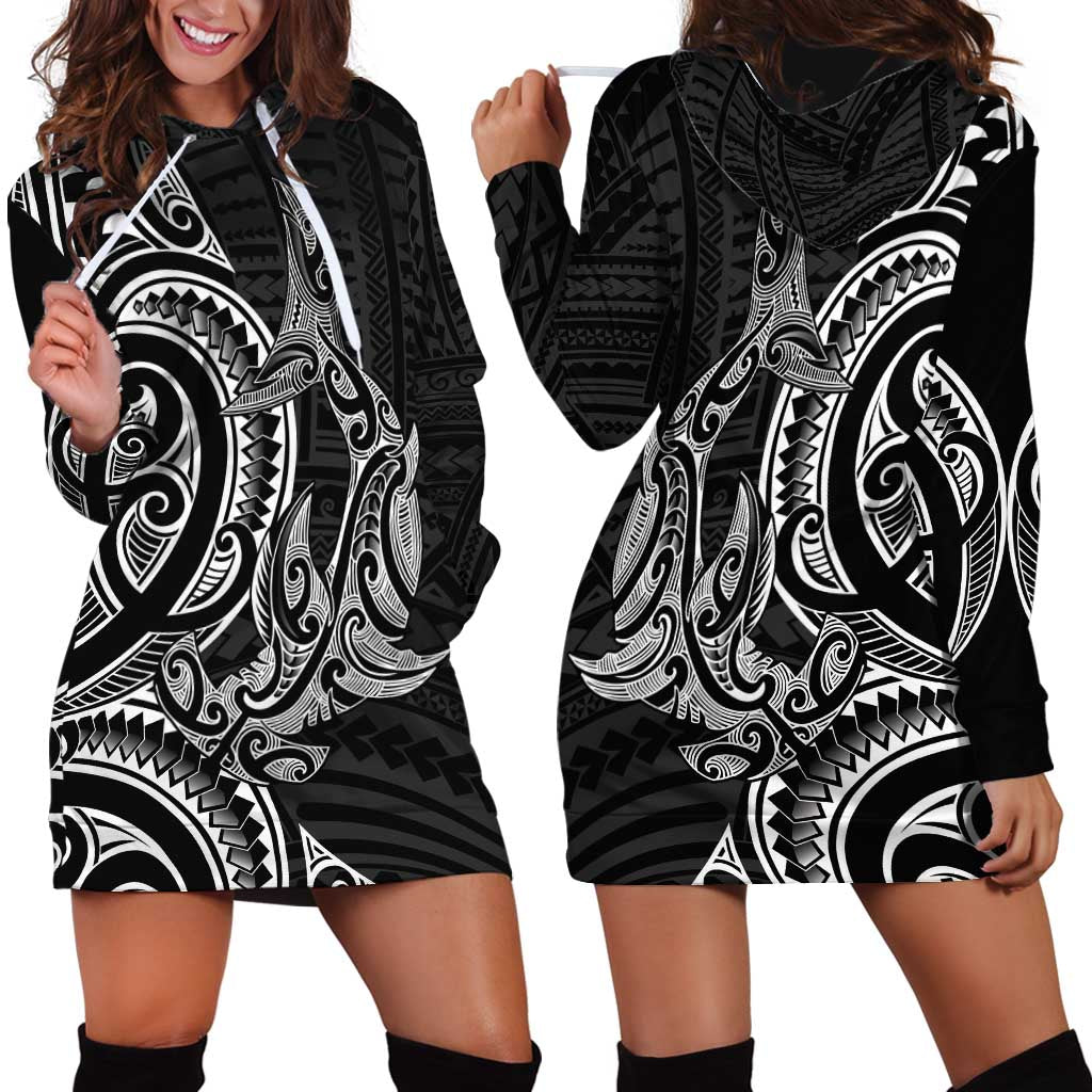 New Zealand Hammerhead Shark Hoodie Dress Maori Haehae Mangopare Black LT14 - Polynesian Pride