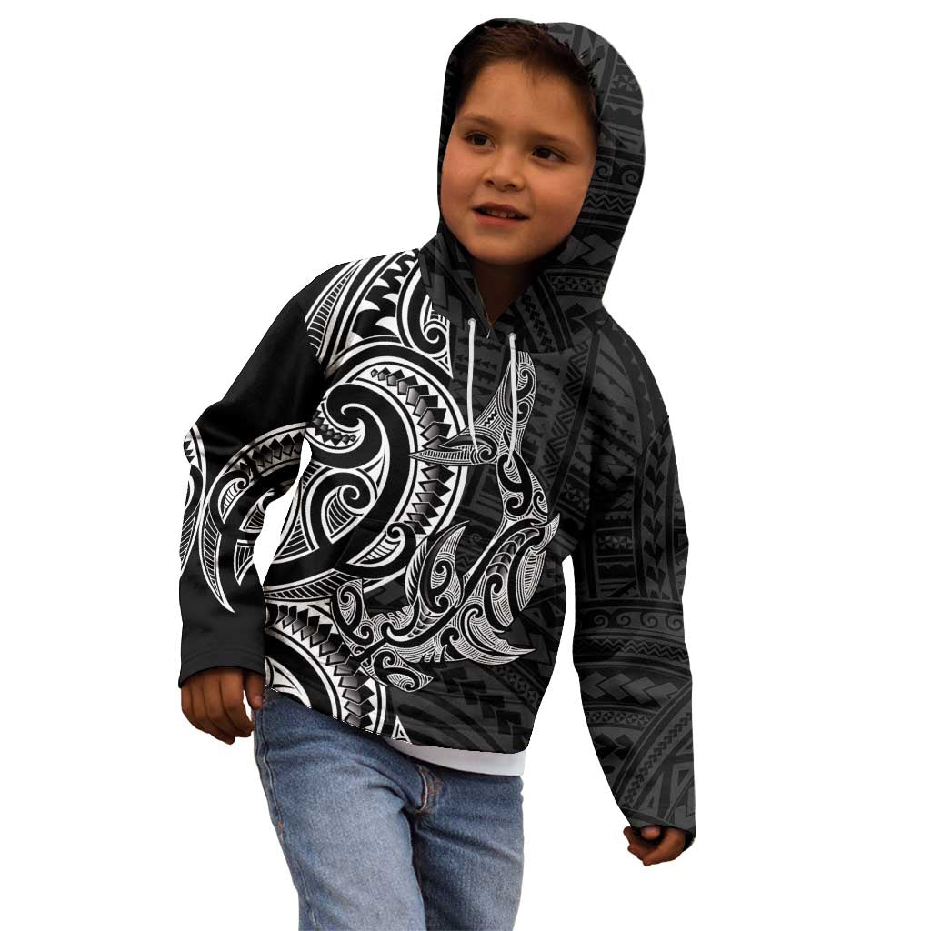 New Zealand Hammerhead Shark Kid Hoodie Maori Haehae Mangopare Black LT14 - Polynesian Pride
