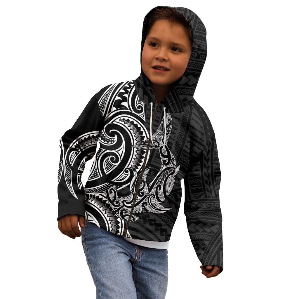 New Zealand Hammerhead Shark Kid Hoodie Maori Haehae Mangopare Black LT14 - Polynesian Pride
