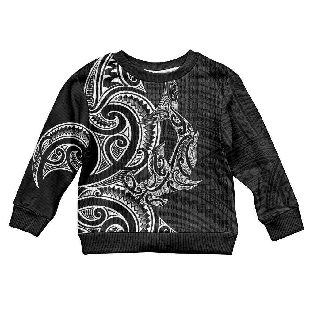 New Zealand Hammerhead Shark Kid Ugly Christmas Sweater Maori Haehae Mangopare Black LT14 Kid Black - Polynesian Pride