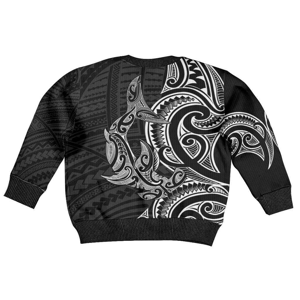 New Zealand Hammerhead Shark Kid Ugly Christmas Sweater Maori Haehae Mangopare Black LT14 - Polynesian Pride