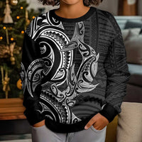 New Zealand Hammerhead Shark Kid Ugly Christmas Sweater Maori Haehae Mangopare Black LT14 - Polynesian Pride