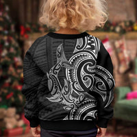 New Zealand Hammerhead Shark Kid Ugly Christmas Sweater Maori Haehae Mangopare Black LT14 - Polynesian Pride