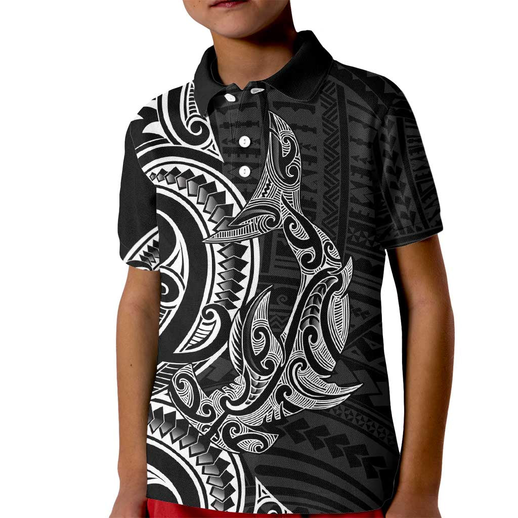 New Zealand Hammerhead Shark Kid Polo Shirt Maori Haehae Mangopare Black LT14 Kid Black - Polynesian Pride
