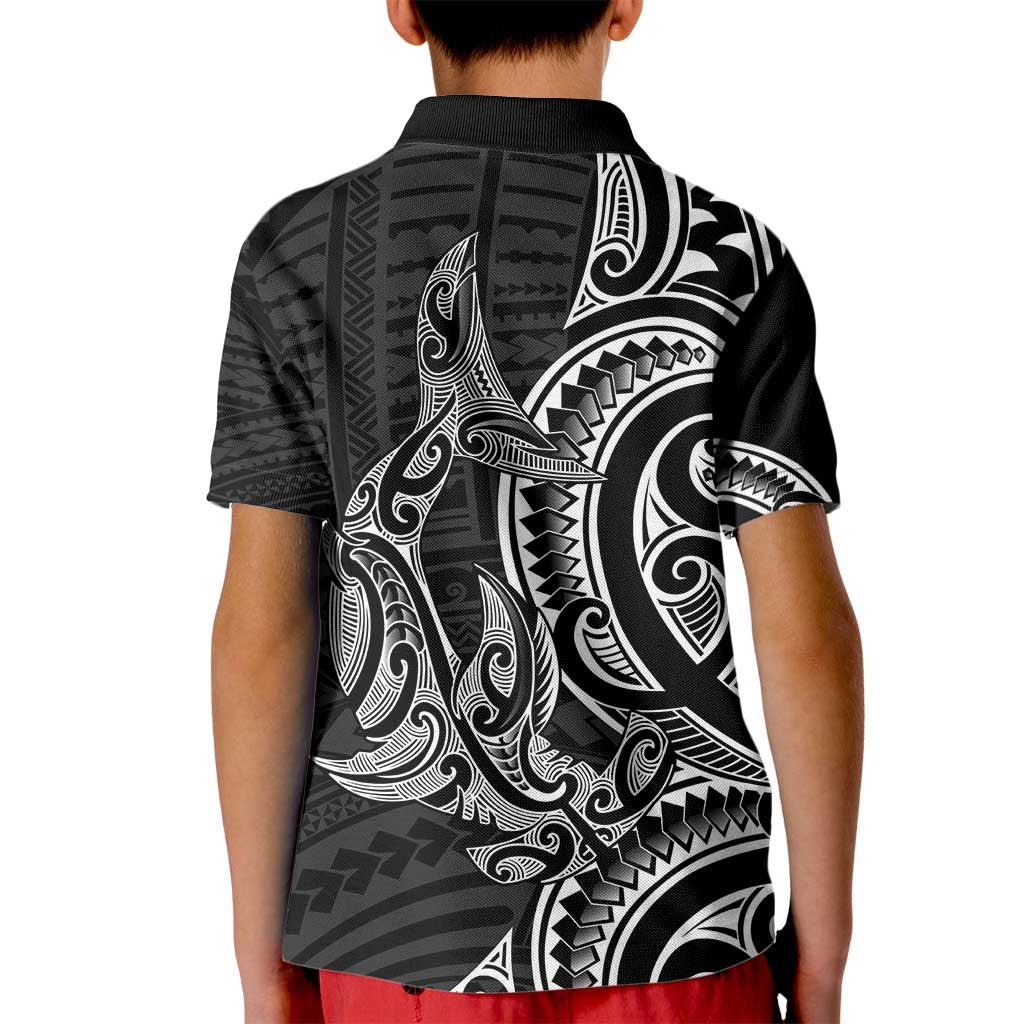 New Zealand Hammerhead Shark Kid Polo Shirt Maori Haehae Mangopare Black LT14 - Polynesian Pride