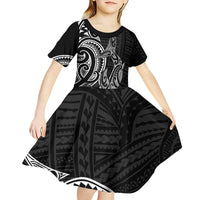 New Zealand Hammerhead Shark Kid Short Sleeve Dress Maori Haehae Mangopare Black LT14 - Polynesian Pride