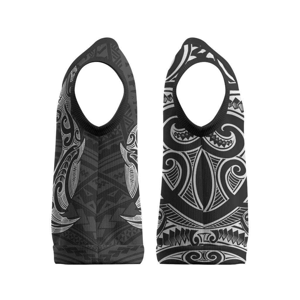 New Zealand Hammerhead Shark Christmas Knitted V-Neck Vest Maori Haehae Mangopare Black LT14 - Polynesian Pride