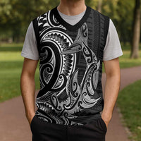 New Zealand Hammerhead Shark Christmas Knitted V-Neck Vest Maori Haehae Mangopare Black LT14 - Polynesian Pride