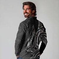 New Zealand Hammerhead Shark Long Sleeve Polo Shirt Maori Haehae Mangopare Black LT14 - Polynesian Pride