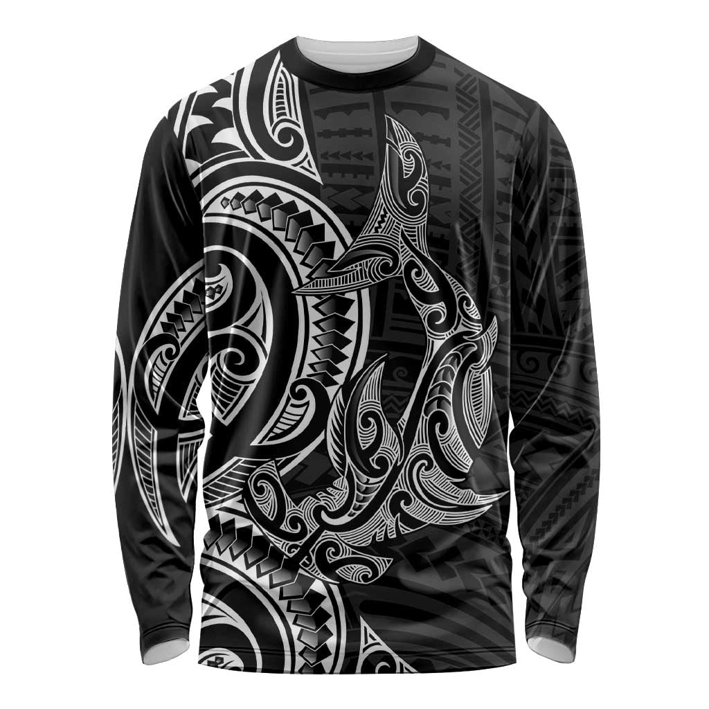 New Zealand Hammerhead Shark Long Sleeve Shirt Maori Haehae Mangopare Black LT14 Unisex Black - Polynesian Pride