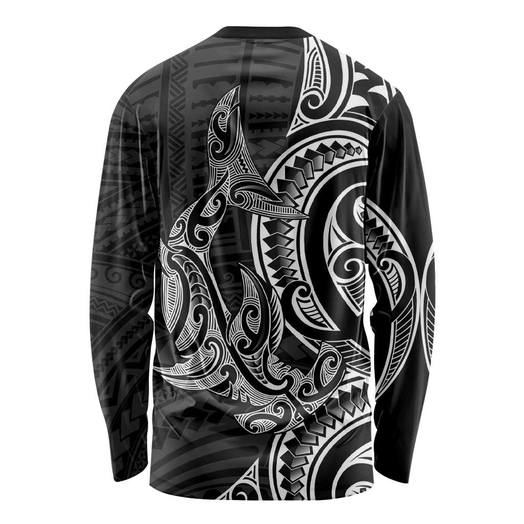 New Zealand Hammerhead Shark Long Sleeve Shirt Maori Haehae Mangopare Black LT14 - Polynesian Pride