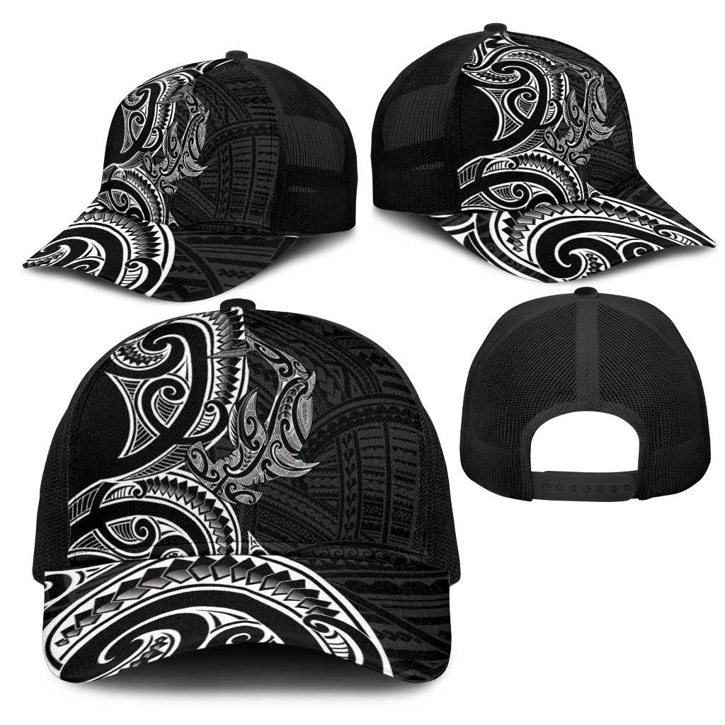 New Zealand Hammerhead Shark Mesh Trucker Cap Maori Haehae Mangopare Black - Polynesian Pride