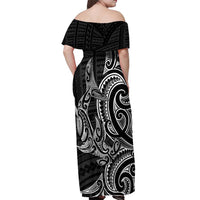 New Zealand Hammerhead Shark Off Shoulder Maxi Dress Maori Haehae Mangopare Black LT14 - Polynesian Pride